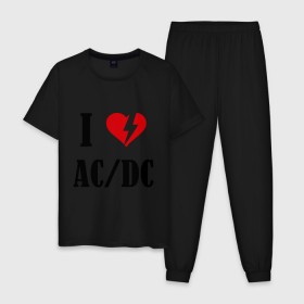 Мужская пижама хлопок с принтом I Love AC DC в Тюмени, 100% хлопок | брюки и футболка прямого кроя, без карманов, на брюках мягкая резинка на поясе и по низу штанин
 | ac dc | i love ac dc | музыка | музыка для сердца | рок | сердце
