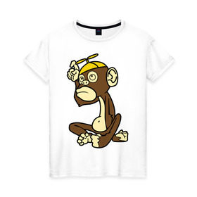 Женская футболка хлопок с принтом маленькая мартышка в Тюмени, 100% хлопок | прямой крой, круглый вырез горловины, длина до линии бедер, слегка спущенное плечо | Тематика изображения на принте: животные | маленькая мартышка | мартышка | обезьянка