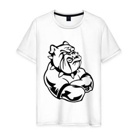 Мужская футболка хлопок с принтом Бульдог в Тюмени, 100% хлопок | прямой крой, круглый вырез горловины, длина до линии бедер, слегка спущенное плечо. | бульдог | пес | силовой спор | собака | спорт