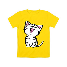 Детская футболка хлопок с принтом милый котенок в Тюмени, 100% хлопок | круглый вырез горловины, полуприлегающий силуэт, длина до линии бедер | киса | котёнок | котик | кошки | милые | милый | милый котенок