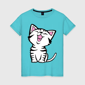 Женская футболка хлопок с принтом милый котенок в Тюмени, 100% хлопок | прямой крой, круглый вырез горловины, длина до линии бедер, слегка спущенное плечо | киса | котёнок | котик | кошки | милые | милый | милый котенок