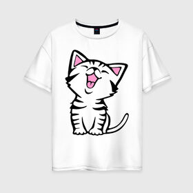 Женская футболка хлопок Oversize с принтом милый котенок в Тюмени, 100% хлопок | свободный крой, круглый ворот, спущенный рукав, длина до линии бедер
 | киса | котёнок | котик | кошки | милые | милый | милый котенок