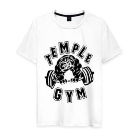 Мужская футболка хлопок с принтом Temple gym в Тюмени, 100% хлопок | прямой крой, круглый вырез горловины, длина до линии бедер, слегка спущенное плечо. | temple gym | пес | силовой спорт | спорт | спортивный пес | тренажерный зал