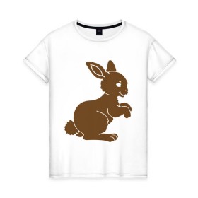 Женская футболка хлопок с принтом Зайчик в Тюмени, 100% хлопок | прямой крой, круглый вырез горловины, длина до линии бедер, слегка спущенное плечо | белый кролик | животные | зайчик | кролик | милый зайка