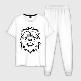 Мужская пижама хлопок с принтом Лев - Взгляд в Тюмени, 100% хлопок | брюки и футболка прямого кроя, без карманов, на брюках мягкая резинка на поясе и по низу штанин
 | голова | голова льва | тату