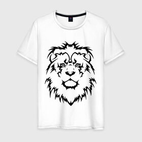 Мужская футболка хлопок с принтом Лев - Взгляд в Тюмени, 100% хлопок | прямой крой, круглый вырез горловины, длина до линии бедер, слегка спущенное плечо. | голова | голова льва | тату