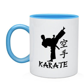 Кружка двухцветная с принтом Karate (Карате) в Тюмени, керамика | объем — 330 мл, диаметр — 80 мм. Цветная ручка и кайма сверху, в некоторых цветах — вся внутренняя часть | karate | единоборства | карате | спорт