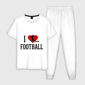 Мужская пижама хлопок с принтом Я люблю футбол в Тюмени, 100% хлопок | брюки и футболка прямого кроя, без карманов, на брюках мягкая резинка на поясе и по низу штанин
 | football | футболерывкашники | футболист | я люблю футбол