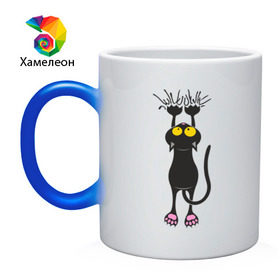 Кружка хамелеон с принтом Висящий кот в Тюмени, керамика | меняет цвет при нагревании, емкость 330 мл | висящий кот | когти | котик | котяра | кошки | милый кот | повис | черный кот