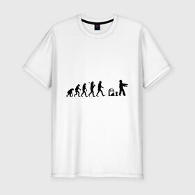 Мужская футболка премиум с принтом zombi evolution в Тюмени, 92% хлопок, 8% лайкра | приталенный силуэт, круглый вырез ворота, длина до линии бедра, короткий рукав | Тематика изображения на принте: zombi evolution | мертвец | могила | монстры | сериалы | ходячие мертвецы | эволюция