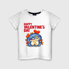 Детская футболка хлопок с принтом Ёжики с сердечками в Тюмени, 100% хлопок | круглый вырез горловины, полуприлегающий силуэт, длина до линии бедер | влюбленные ежики | день святого валентина | ежики | ёжики с сердечками | идеи подарков | любовь | сердечки