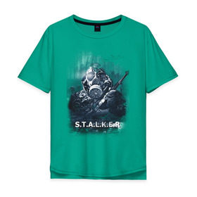 Мужская футболка хлопок Oversize с принтом STALKER в Тюмени, 100% хлопок | свободный крой, круглый ворот, “спинка” длиннее передней части | shooter | stalker | постапокалиптические | припять | радиация | сталкер | чернобыль | шутер