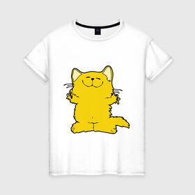 Женская футболка хлопок с принтом Обнимашки в Тюмени, 100% хлопок | прямой крой, круглый вырез горловины, длина до линии бедер, слегка спущенное плечо | киска | котик | кошки | милый котик | обнимашки | прикольные картинки