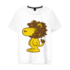 Мужская футболка хлопок с принтом Львенок в Тюмени, 100% хлопок | прямой крой, круглый вырез горловины, длина до линии бедер, слегка спущенное плечо. | животные | король | львенок | прикольные картинки | царь зверей