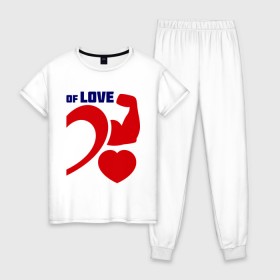 Женская пижама хлопок с принтом Power of love (ж) в Тюмени, 100% хлопок | брюки и футболка прямого кроя, без карманов, на брюках мягкая резинка на поясе и по низу штанин | 