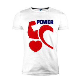 Мужская футболка премиум с принтом Power of love (м) в Тюмени, 92% хлопок, 8% лайкра | приталенный силуэт, круглый вырез ворота, длина до линии бедра, короткий рукав | 14 февраля | power of love | влюбленным | для двоих | парные | сила любви