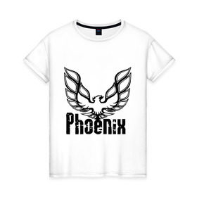 Женская футболка хлопок с принтом Феникс в Тюмени, 100% хлопок | прямой крой, круглый вырез горловины, длина до линии бедер, слегка спущенное плечо | девушка | птица | феникс огонь
