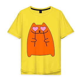Мужская футболка хлопок Oversize с принтом кот с сердечками парная женская в Тюмени, 100% хлопок | свободный крой, круглый ворот, “спинка” длиннее передней части | 14 февраля | для двоих | киска | кот с сердечками парная женская | парные