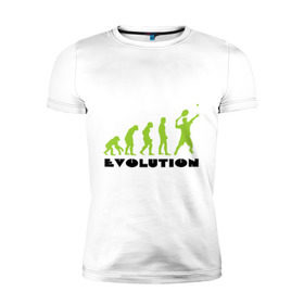 Мужская футболка премиум с принтом Tennis Evolution в Тюмени, 92% хлопок, 8% лайкра | приталенный силуэт, круглый вырез ворота, длина до линии бедра, короткий рукав | tennis evolution | мяч | спорт | теннис | эволюция
