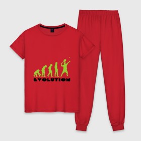 Женская пижама хлопок с принтом Tennis Evolution в Тюмени, 100% хлопок | брюки и футболка прямого кроя, без карманов, на брюках мягкая резинка на поясе и по низу штанин | tennis evolution | мяч | спорт | теннис | эволюция