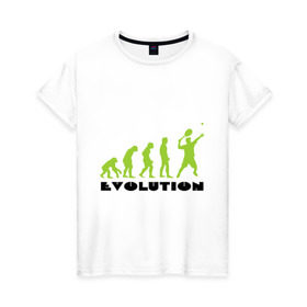 Женская футболка хлопок с принтом Tennis Evolution в Тюмени, 100% хлопок | прямой крой, круглый вырез горловины, длина до линии бедер, слегка спущенное плечо | tennis evolution | мяч | спорт | теннис | эволюция