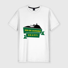 Мужская футболка премиум с принтом Rio de Janeiro (Brazil) в Тюмени, 92% хлопок, 8% лайкра | приталенный силуэт, круглый вырез ворота, длина до линии бедра, короткий рукав | brazil | rio de janeiro | туристические