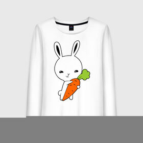 Женский лонгслив хлопок с принтом Зайчик с морковкой в Тюмени, 100% хлопок |  | животные | зайка | зайчик | зайчик с морковкой | морковка