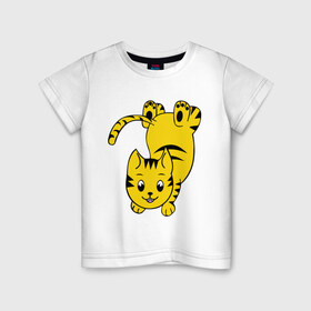 Детская футболка хлопок с принтом Веселый котенок в Тюмени, 100% хлопок | круглый вырез горловины, полуприлегающий силуэт, длина до линии бедер | 