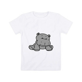 Детская футболка хлопок с принтом Бегемотик в Тюмени, 100% хлопок | круглый вырез горловины, полуприлегающий силуэт, длина до линии бедер | бегемот | бегемотик | болото | животное | серый бегемотик