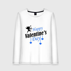 Женский лонгслив хлопок с принтом Happy Valentine`s day в Тюмени, 100% хлопок |  | 14 февраля | happy valentines day | love is.. | амур | влюбленным | идеи подарков день святого валентина | сердца