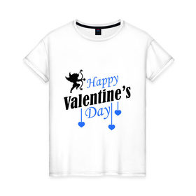 Женская футболка хлопок с принтом Happy Valentine`s day в Тюмени, 100% хлопок | прямой крой, круглый вырез горловины, длина до линии бедер, слегка спущенное плечо | 14 февраля | happy valentines day | love is.. | амур | влюбленным | идеи подарков день святого валентина | сердца