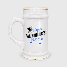 Кружка пивная с принтом Happy Valentine`s day в Тюмени,  керамика (Материал выдерживает высокую температуру, стоит избегать резкого перепада температур) |  объем 630 мл | 14 февраля | happy valentines day | love is.. | амур | влюбленным | идеи подарков день святого валентина | сердца
