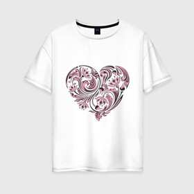 Женская футболка хлопок Oversize с принтом Расписное сердце в Тюмени, 100% хлопок | свободный крой, круглый ворот, спущенный рукав, длина до линии бедер
 | 14 февраля | love is.. | влюбленным | красивые рисунки | расписное сердце | сердца | сердце