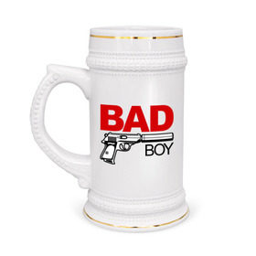 Кружка пивная с принтом Bad boy (плохой парень) в Тюмени,  керамика (Материал выдерживает высокую температуру, стоит избегать резкого перепада температур) |  объем 630 мл | bad boy
