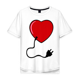 Мужская футболка хлопок Oversize с принтом сердце вилка и розетка муж в Тюмени, 100% хлопок | свободный крой, круглый ворот, “спинка” длиннее передней части | 14 февраля | love is.. | влюбленным | все | парные | сердца | сердце вилка и розетка муж
