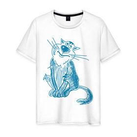 Мужская футболка хлопок с принтом Котик в Тюмени, 100% хлопок | прямой крой, круглый вырез горловины, длина до линии бедер, слегка спущенное плечо. | киса | кот | котик | парные