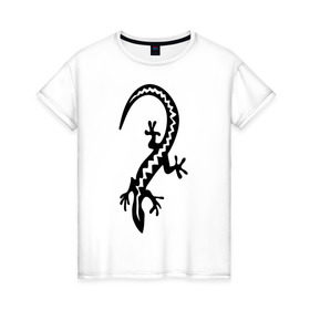 Женская футболка хлопок с принтом Ящерка в Тюмени, 100% хлопок | прямой крой, круглый вырез горловины, длина до линии бедер, слегка спущенное плечо | парные | сердце | ящерица | ящерка