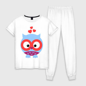 Женская пижама хлопок с принтом Сова аппликация в Тюмени, 100% хлопок | брюки и футболка прямого кроя, без карманов, на брюках мягкая резинка на поясе и по низу штанин | сова