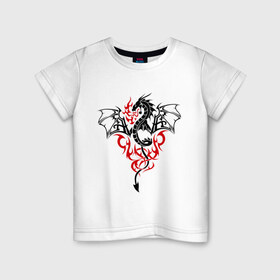 Детская футболка хлопок с принтом Огнедышащий дракон в Тюмени, 100% хлопок | круглый вырез горловины, полуприлегающий силуэт, длина до линии бедер | дракон | огнедышащий дракон | огонь | пламя