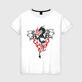 Женская футболка хлопок с принтом Огнедышащий дракон в Тюмени, 100% хлопок | прямой крой, круглый вырез горловины, длина до линии бедер, слегка спущенное плечо | дракон | огнедышащий дракон | огонь | пламя