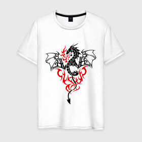Мужская футболка хлопок с принтом Огнедышащий дракон в Тюмени, 100% хлопок | прямой крой, круглый вырез горловины, длина до линии бедер, слегка спущенное плечо. | дракон | огнедышащий дракон | огонь | пламя