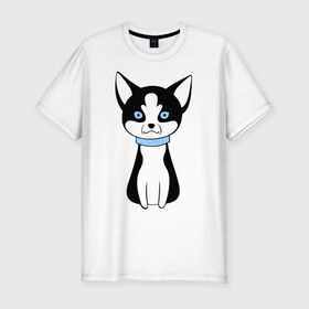Мужская футболка премиум с принтом Кошка с голубыми глазами в Тюмени, 92% хлопок, 8% лайкра | приталенный силуэт, круглый вырез ворота, длина до линии бедра, короткий рукав | киска | котик | кошка с голубыми глазами | кошки | му