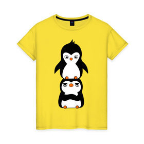 Женская футболка хлопок с принтом Пингвины в Тюмени, 100% хлопок | прямой крой, круглый вырез горловины, длина до линии бедер, слегка спущенное плечо | 14 февраля | влюбленным | пингвины | прикольные картинки