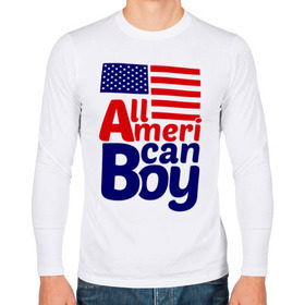 Мужской лонгслив хлопок с принтом All American Boy в Тюмени, 100% хлопок |  | all american boy | сша | туристические | флаг