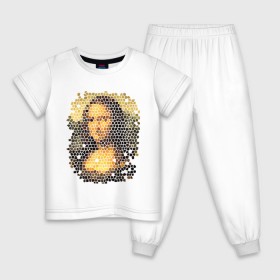 Детская пижама хлопок с принтом Mona Lisa в Тюмени, 100% хлопок |  брюки и футболка прямого кроя, без карманов, на брюках мягкая резинка на поясе и по низу штанин
 | Тематика изображения на принте: mona lisa | леонардо да винчи | мозаика | мона лиза | фреска