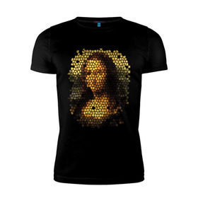 Мужская футболка премиум с принтом Mona Lisa в Тюмени, 92% хлопок, 8% лайкра | приталенный силуэт, круглый вырез ворота, длина до линии бедра, короткий рукав | mona lisa | леонардо да винчи | мозаика | мона лиза | фреска
