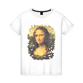 Женская футболка хлопок с принтом Mona Lisa в Тюмени, 100% хлопок | прямой крой, круглый вырез горловины, длина до линии бедер, слегка спущенное плечо | mona lisa | леонардо да винчи | мозаика | мона лиза | фреска