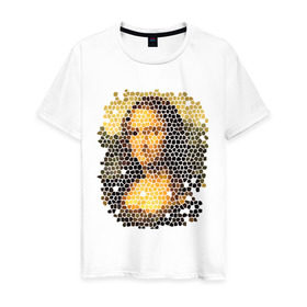 Мужская футболка хлопок с принтом Mona Lisa в Тюмени, 100% хлопок | прямой крой, круглый вырез горловины, длина до линии бедер, слегка спущенное плечо. | mona lisa | леонардо да винчи | мозаика | мона лиза | фреска