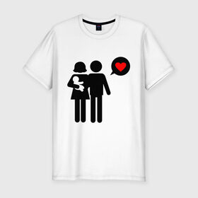 Мужская футболка премиум с принтом Счастливые родители в Тюмени, 92% хлопок, 8% лайкра | приталенный силуэт, круглый вырез ворота, длина до линии бедра, короткий рукав | 14 февраля | love is.. | влюбленным | любовь | молодожены | родители | счастливые родители
