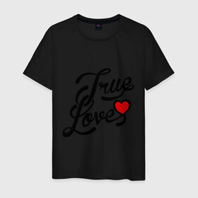 Мужская футболка хлопок с принтом True love Настоящая любовь в Тюмени, 100% хлопок | прямой крой, круглый вырез горловины, длина до линии бедер, слегка спущенное плечо. | 14 февраля | love is.. | true love | влюбленным | любовь | настоящая любовь | сердца